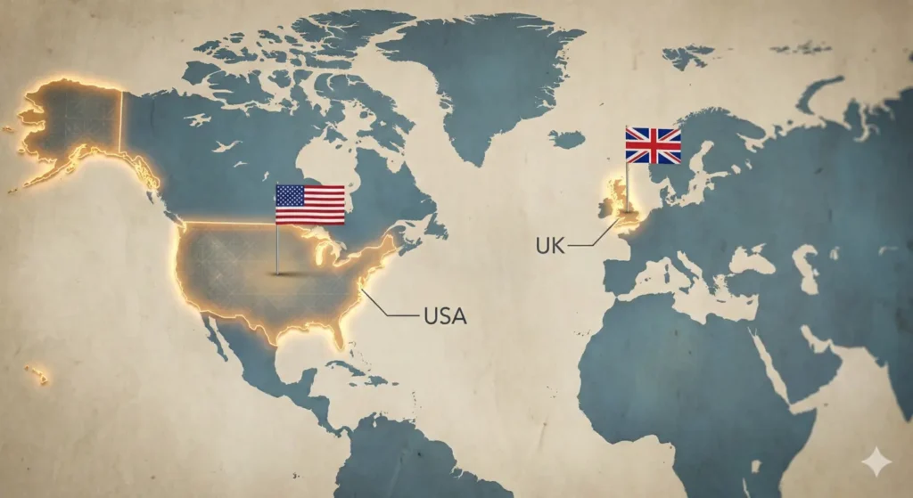 World Maps Highlighted USA and UK